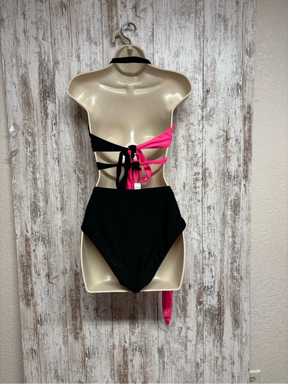Black & Hot Pink Wrap Halter Bikini Set